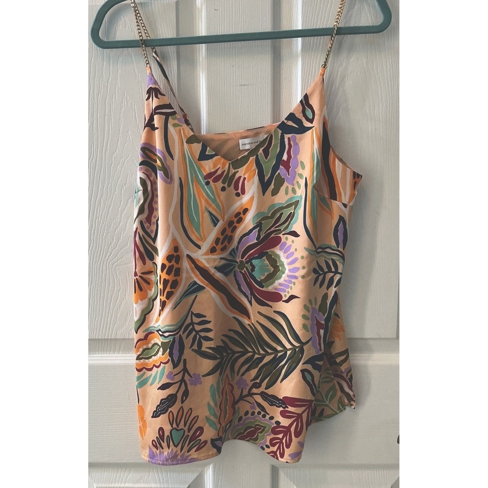 Cupcakes & Cashmere M Tropical Cami Chain Strap Flowy Resort Tank Top - Picture 6 of 7
